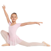 Ljusrosa dansdräkt med korta ärmar. Fin till baletten eller uppvisning! Barnstorlekar, danskläder till barn.