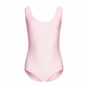 Rosa balettdräkt till barn. Ärmlös leotard i barnstorlek.