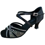 Unika klackskor med strass. Dansskor i svart satin med bling. Latinskor med mockasula.