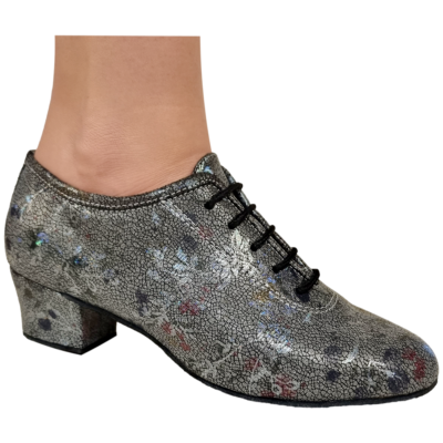 Damskor dansskor Gloria. Gråblommiga som skimrar. Dansskor till bugg, fox, gammeldans, linedance m.m.