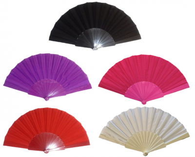 Solfjädrar i olika färger från Dansskor.se. Solfjäder i rött, lila, rosa, creme.